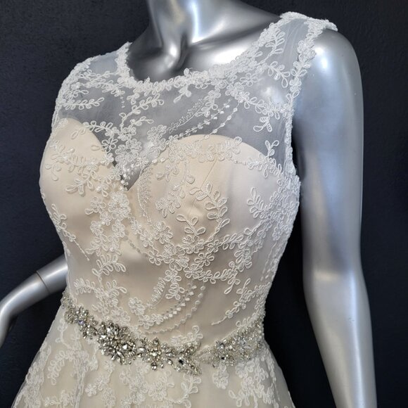 NWT~$1499~ELLA ROSA~SZ 10~IVORY EMBELLISHED LACE TEA LENGTH WEDDING DRESS GOWN - Picture 6 of 16